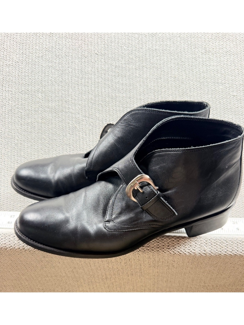 Etienne Aigner Black Leather Ankle Boots with Buckle Detail Size 9.5M